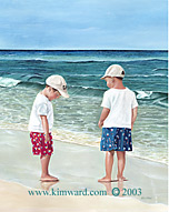  16 x 25 boys on the beach painting