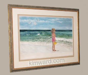 Framed size 39 x 58 beach girl painting