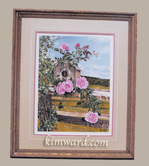 birdhouse roses painting