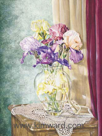 Victorian Irises, Crystal Vase