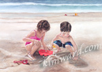Boy girl playing in sand 