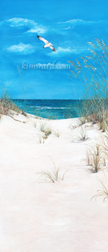 vertical beach painting seagulls 12 x 28