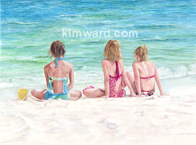 Three little girls on the beach rint Gulf Shore Alabama