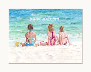 Three little beach girls framed print